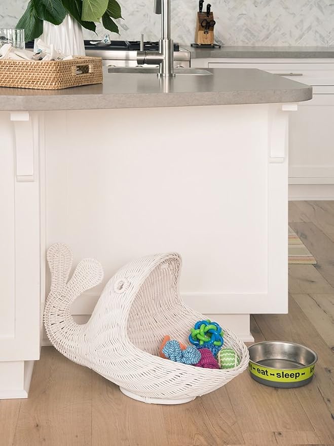 KOUBOO Rattan Whale Storage Basket, Ocean Theme Organizer, White Wicker Bin | Playful ocean-inspired design, spacious storage capacity, handcrafted wicker texture, charming accent for kids’ spaces - Image 4