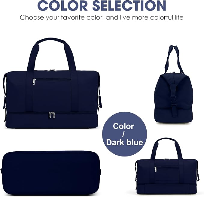 Oeihuivt Weekender Bags for Women - 21 Inch Large Travel Duffel Bag Set with Shoe Compartment, Heavy-Duty nylon Carry On Overnight Tote Blue - Image 7