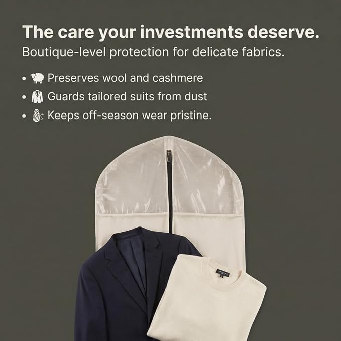 Household Essentials 3392-1 Cedarline Collection Hanging Garment Bag | Dress and Suit Protector | Natural Cotton Canvas,Off-White - Image 10
