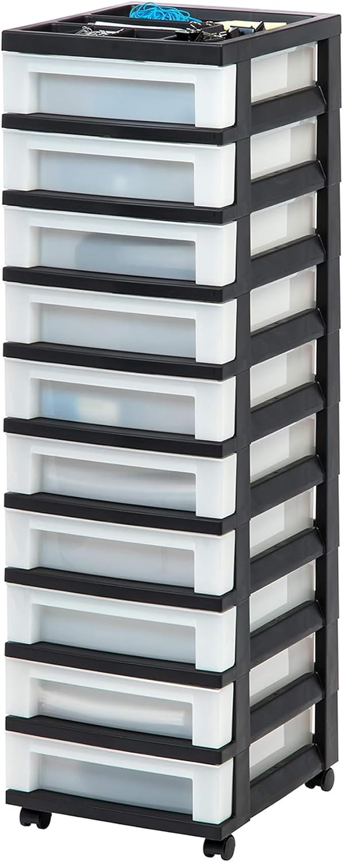 IRIS USA Plastic Drawer Storage Organizer Rolling Cart, 2-Pack, with Wheels Casters, 10-Drawers, for Classroom Art Craft Supplies Dresser Closet Bathroom Laundry Room, Black/Pearl - Image 4