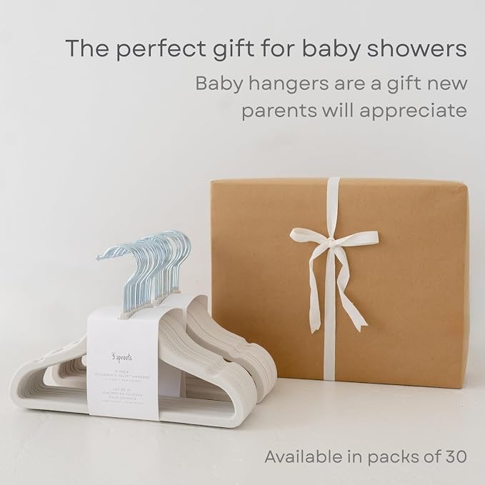 3 Sprouts Velvet Baby Hangers, Non Slip Slim, Blueberry Cream, 30 Pack | Non-slip velvet, Notched shoulders, 360-degree swivel hook, 11.75 x 8 in, Infant and toddler clothes, Soft colors for nursery - Image 6