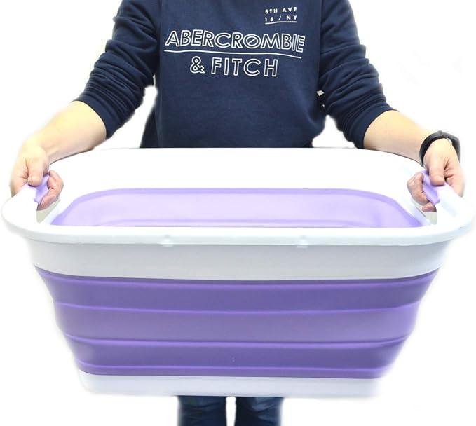 SAMMART 41L (10.8 gallon) Collapsible Plastic Laundry Basket-Foldable Pop Up Storage Container/Organizer-Portable Washing Tub-Space Saving, Water capacity: 32L (8.4 gallon) (Rectangular, Lt. Purple) - Image 7