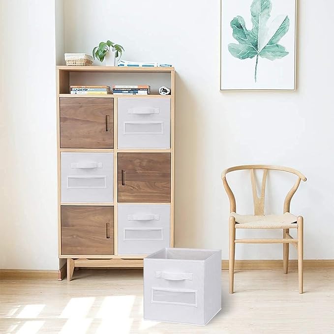 13x13x13 storage cube bins (Set of 10) Fabric storage cubes with 10 Labels Window Cards & a Pen, storage cubes 13x13, Collapsible 13 inch cube storage bins, Cubby Organizer Boxes, White - Image 6