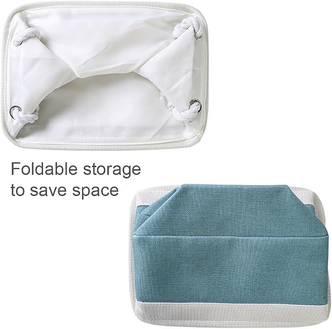 Fabric Storage Bins Baskets for Organizing,Sturdy Storage Basket W/Handles, Decorative Foldable Storage Baskets for Shelves Closet Nursery Toy (White&Teal, Medium - 3 Pack) - Image 8