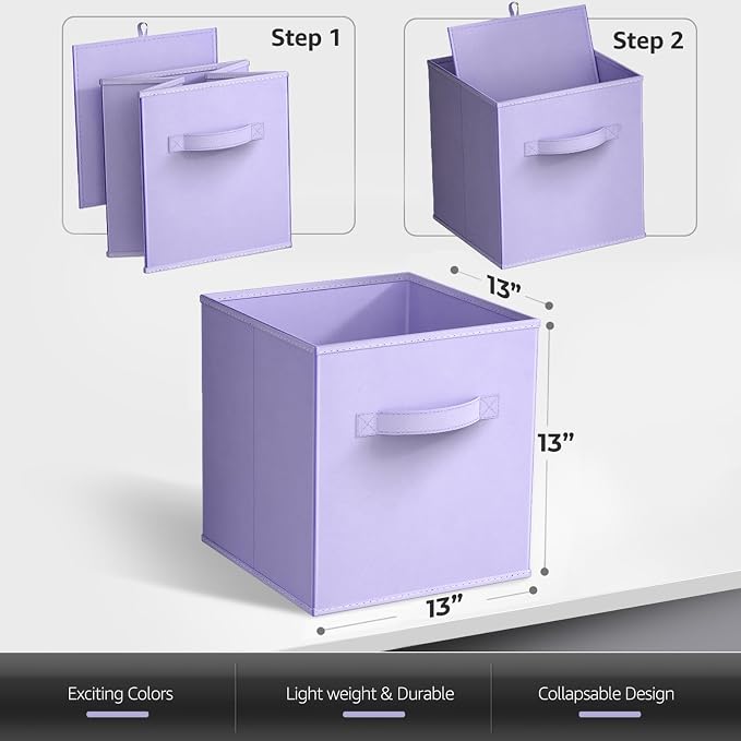 Sorbus 13 Inch Storage Bins - Sturdy Collapsible Fabric Storage Cubes with Handle - 8 Foldable Baskets for Organizing Clothes, Toys, Books - Storage Baskets for Shelves, Closets - Image 7