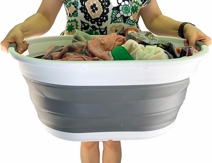 SAMMART 39L (10.3 gallons) Collapsible Plastic Laundry Basket - Foldable Washing Tub - Easy Storage & Pop Up Saving (White/Steel Grey) - Image 7