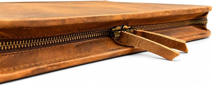 Leather Portfolio Organizer with Zipper for Men Women, Padfolio Business Resume A4/Pad, Folder Organizer, Legal Pad Holder with Card Slots, Zippered Padfolio for Business Documents (Brown) - Image 9