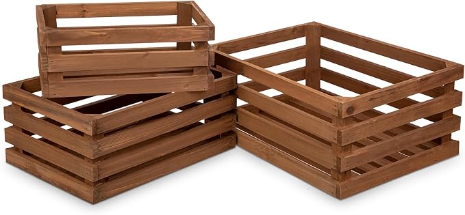 Set of 3 Nesting Wooden Storage Crates - Large Rustic Wooden Storage Crates for Display Brown Wood Container Boxes Wood Baskets for Farmhouse Flower Stand Display Rack for Shops Exhibitions Home Decor - Image 7