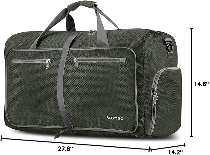 Gonex 80L Foldable Travel Duffle Bag with Shoe Compartment, Lightweight | 210D Nylon, Water-Repellent, Folds Compact, Multiple Pockets, Luggage Sleeve, Weekend Trips & Camping, Dark Green - Image 10