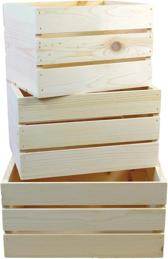Wooden nesting 3 crate set 18x13.75x9.25, 16 x12.25x9.25, and 14x10.25x 9.25 Inches Outside Dimensions - Image 3