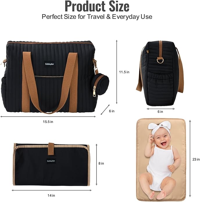 Diaper Bag Tote for Moms, Baby Hospital Bag with Insulated Bottle Pockets, Changing Pad & Stroller Straps - Image 9