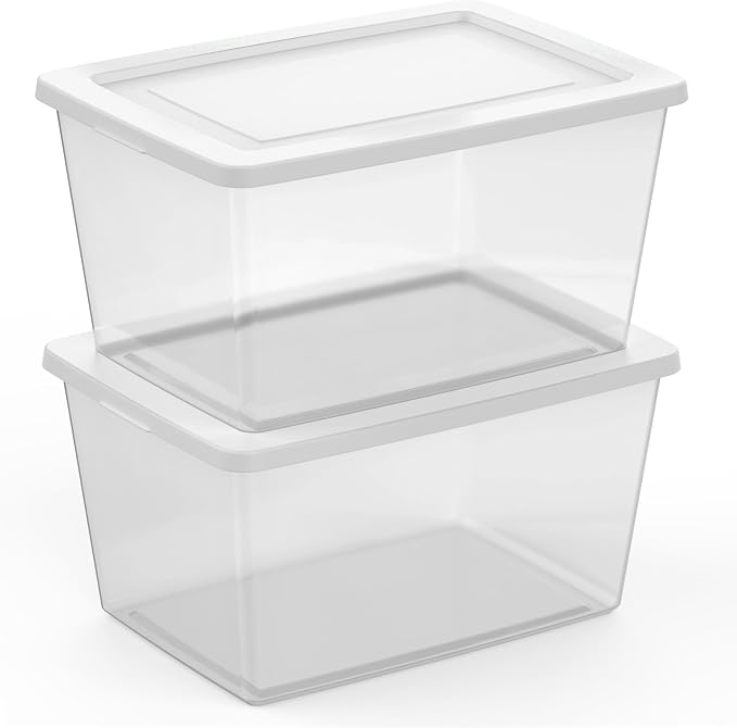 Sterilite Clear Storage Box Stackable Tote, 58 Quart, 6-Pack | Clear Plastic Container with Secure Snapping Lids for Home and Office Organization, White - Image 6