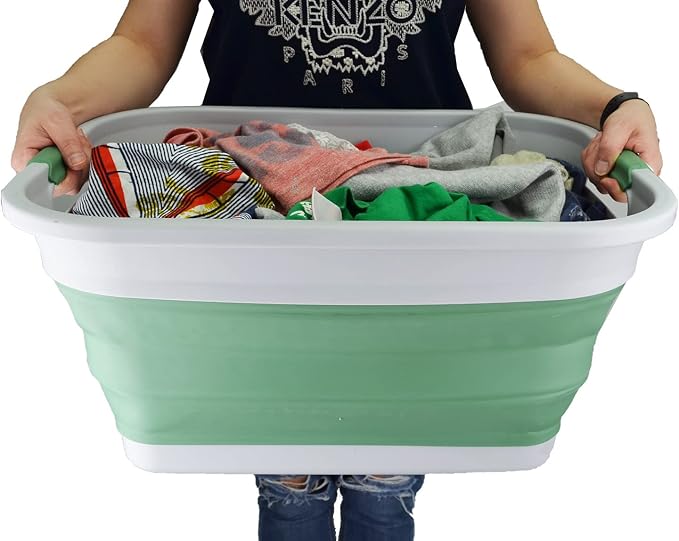 SAMMART 36L (9.5 gallon) Collapsible Plastic Laundry Basket - Foldable Pop Up Storage Container/Organizer - Portable Washing Tub - Space Saving Hamper/Basket (Grey/Dark Sea Green (Set of 2)) - Image 7