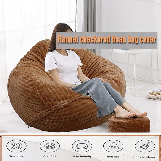 Soft Bean Bag Chair Cover No Filler Sofa Cover Storage Washable Bean Bag Cover Organizing Children Plush Toys for Living Room Bedroom (Coffee, 2.8 feet-33.5" 33.5"*17.7") - Image 6