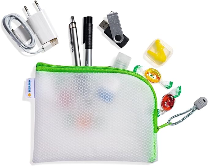 HERMA 20026 Zip Pocket Travel Case A6 Transparent Green Small Lockable Clear Pocket with Zip, Toiletry Bag for Mobile Phone, Charging Cable, Cosmetics, Pens, Keys - Image 6