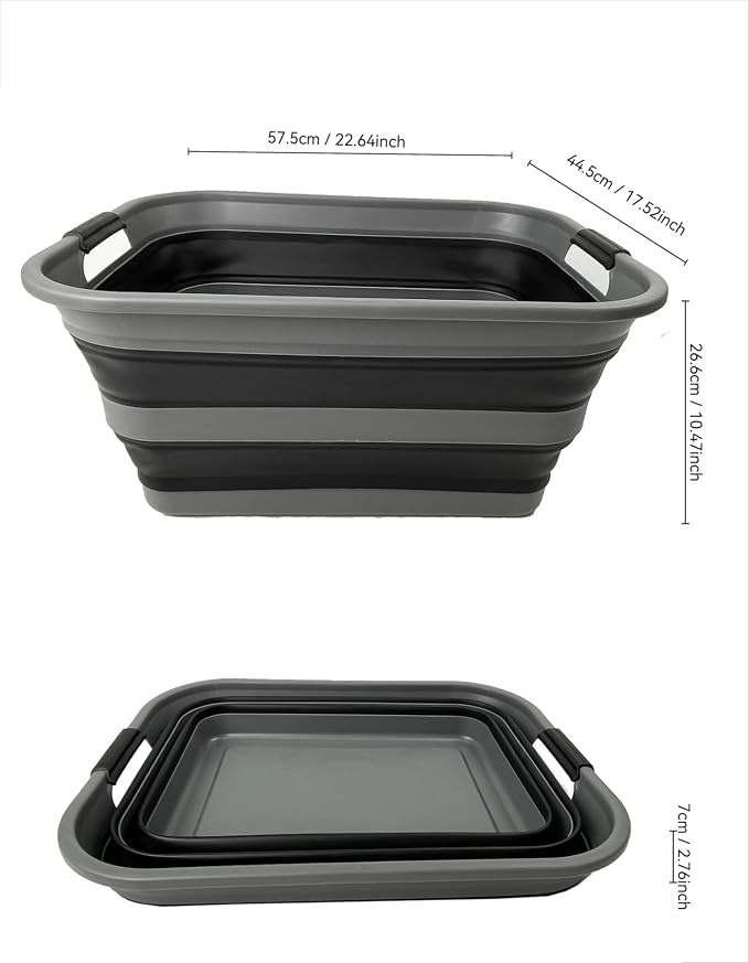 SAMMART 42L (11 Gallon) Collapsible Plastic Laundry Basket - Foldable Pop Up Storage Container/Organizer - Portable Washing Tub - Space Saving Hamper/Basket (1, Grey/Black) - Image 6