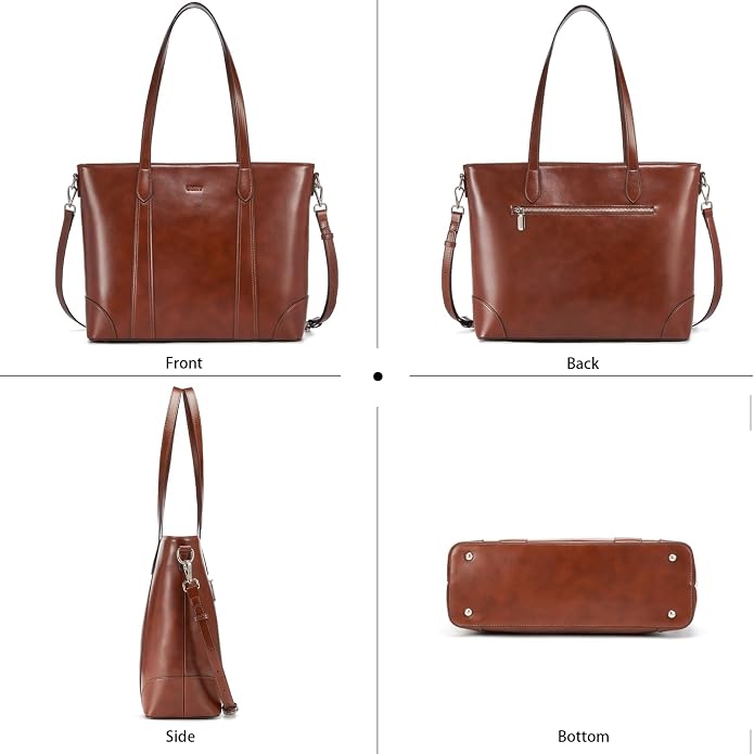 Genuine Leather Tote Bag for Women, Large Tote Purses with Zipper | Large capacity and multiple pockets, Quality leather with adjustable strap, Vintage design for work or travel - Image 6