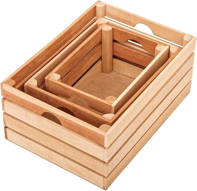VINTAYARD Rustic Wood Crates for vintage decorative display, Nesting Crate set for storage and farmhouse style decor, wooden boxes made from 100% Wood (Natural Cedar, Nested Set of 3) - Image 6