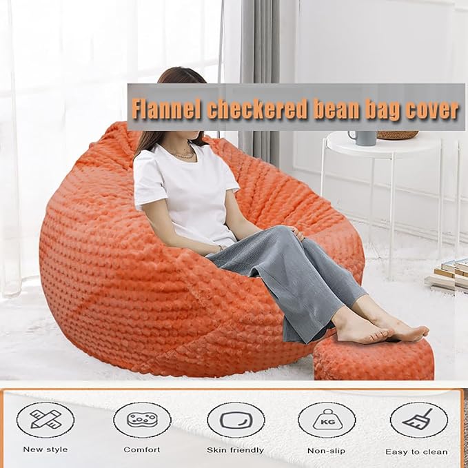 Soft Bean Bag Chair Cover No Filler Sofa Cover Storage Washable Bean Bag Cover Organizing Children Plush Toys for Living Room Bedroom (Orange, 2.8 feet-33.5" 33.5"*17.7") - Image 6