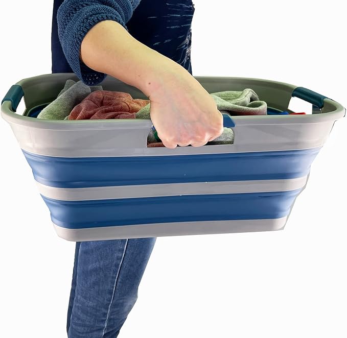 SAMMART 21L (5.5 Galloons) Collapsible Plastic Storge Basket - Foldable Pop Up Storage Container/Organizer - Portable Washing Tub - Space Saving Hamper/Basket (Grey/Mist Blue (Set of 2)) - Image 7