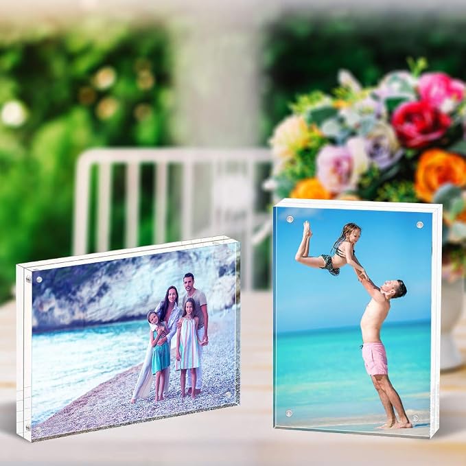 HELPLEX Acrylic Frames, 2 Pack 5x7, 24mm Thicker Frameless Clear Picture Frame, Double Sided Magnetic, Free Standing Desktop Display - Image 7