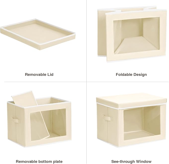 Fabric Storage Bins with Lids, Storage Cubes with Window, Decorative Storage Boxes Baskets for Organizing, Closet Organizer Storage Bins for Home, Office, 3 Packs, Beige - Image 7