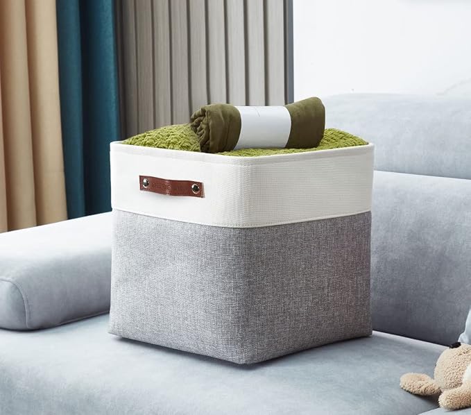 DECOMOMO Cube Storage Bin 11x11, Fabric Storage Bins | 4 Pack, Storage Baskets for Shelves, Kallax Storage Cubes (Grey & White) - Image 9