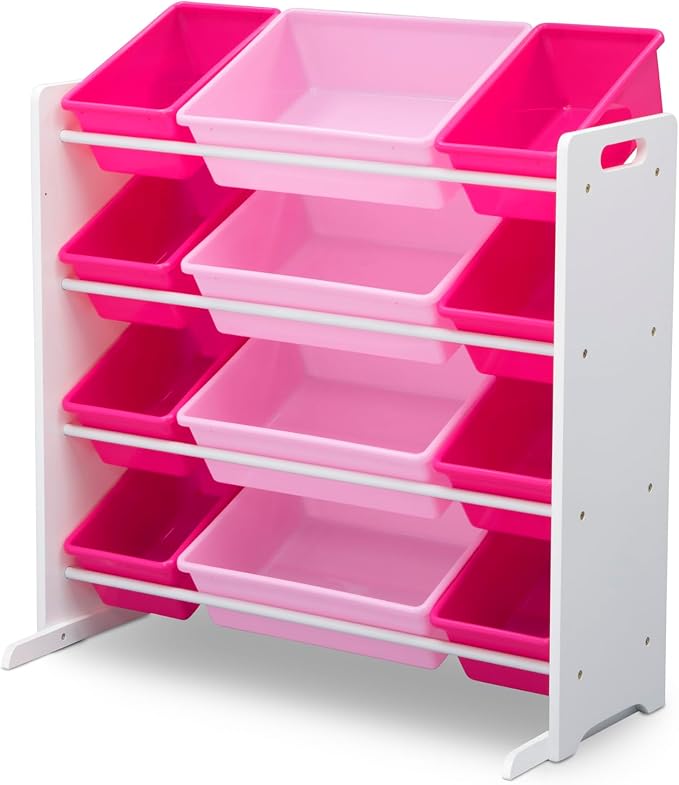 Delta Children Kids Toy Storage Organizer with 12 Plastic Bins - Greenguard Gold Certified, White/Pink - Image 8