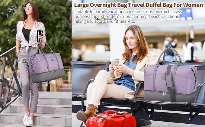 Weekender Bag, Large Travel Duffel Bag for Women, Carry on Overnight Bag with Shoe Compartment and Toiletry Bags - Image 8