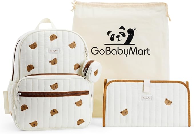 Large Diaper Bag Backpack with Changing Pad, Insulated Bottle Pockets, Travel & Hospital Bag for Mom & Dad (Large - Beige Bears) - Image 9