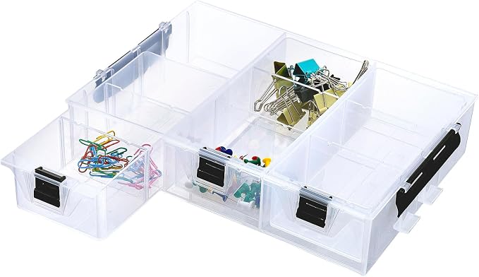 MyGift Single Add-on Tray for 11 Inch Clear Arts and Crafts Stackable Storage Box, Sewing Supplies Storage Organizer Case Accessory Optional Tray with Black Accents, 3 Drawers and Removable Dividers - Image 7