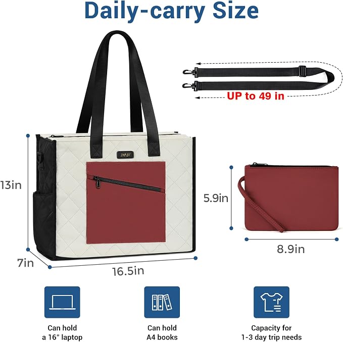 IBFUN Utility Tote Bag with 24 Pockets, Large Teacher Travel Tote for Women | Large Work Tote Bag 2pcs with Zipper for Travel Daily School Teacher Nurse, Large Lightweight Laptop Shoulder Bag Handbag - Image 7