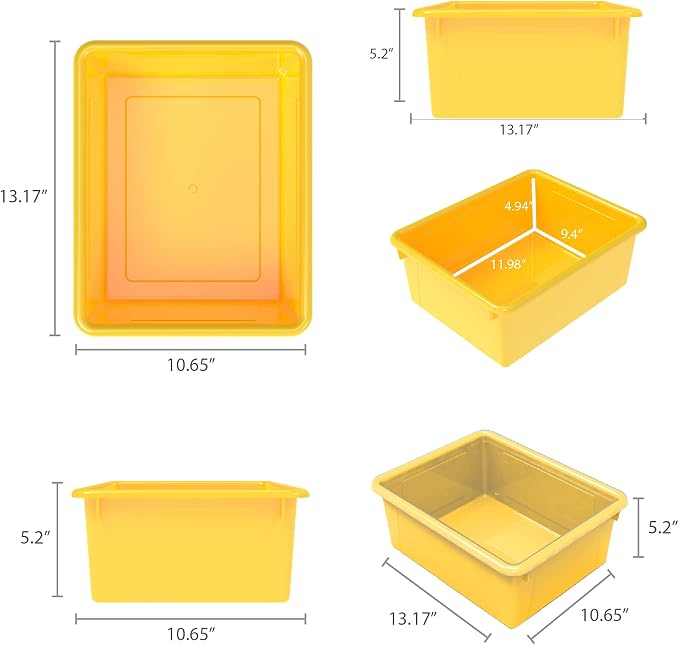 Storex Letter Size Deep Storage Tray – Organizer Bin for Classroom, Office and Home, Yellow, 5-Pack (62526A05C) - Image 6