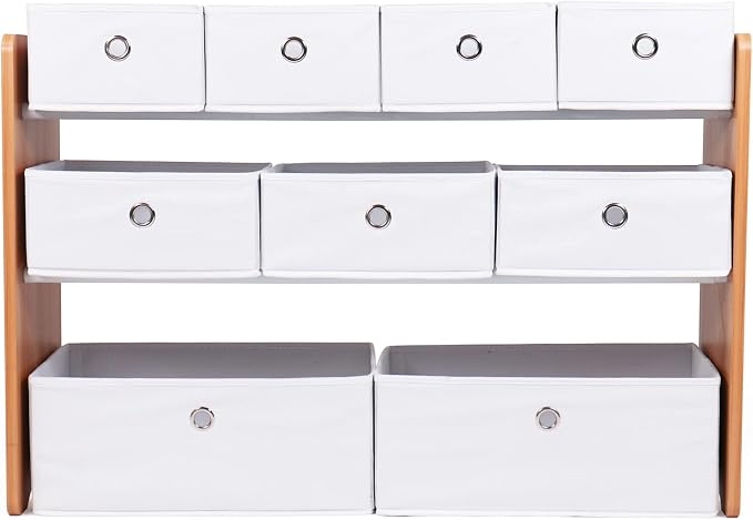 Humble Crew Kids Toy Organizer with 9 Fabric Bins, 3 Tier Storage Shelf | Sturdy wood and steel toddler frame, collapsible containers, wall anchor anti-tip safety kit for playroom, bedroom, classroom - Image 7