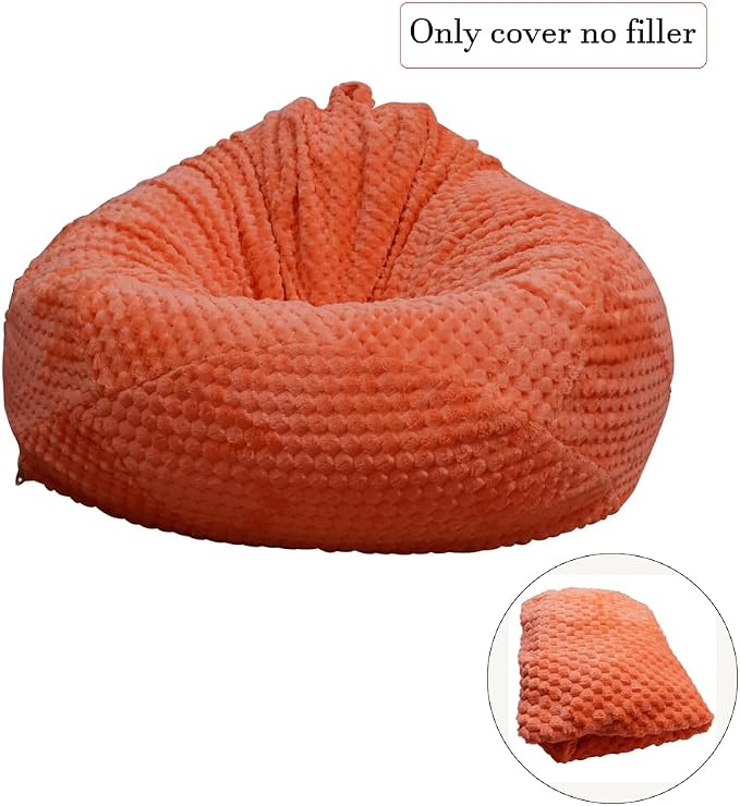 Soft Bean Bag Chair Cover No Filler Sofa Cover Storage Washable Bean Bag Cover Organizing Children Plush Toys for Living Room Bedroom (Orange, 3 feet-39.3"*39.3"*23.6") - Image 6