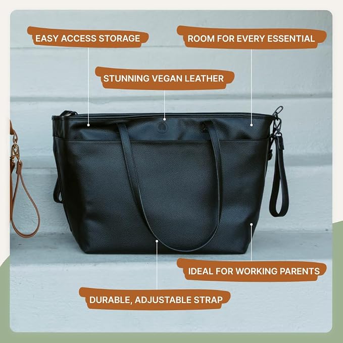 Parker Baby Co. Willow Tote, Vegan Leather Diaper Tote & Removable Insert | Stylish diaper tote bag with removable insert, changing pad and stroller hooks create a polished work-to-baby carryall - Image 7