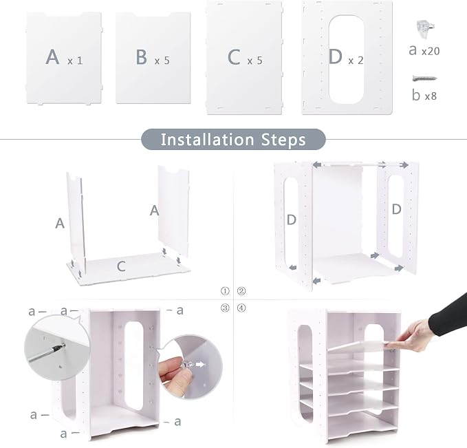 SONGWAY File Organizer for Desk - 7 Tier Document Holder with Removable Shelves, Letter Mail Rack, File Sorter Organizer, A4 Paper Storage Holder, Desktop Organizer for Home Office School, White - Image 7