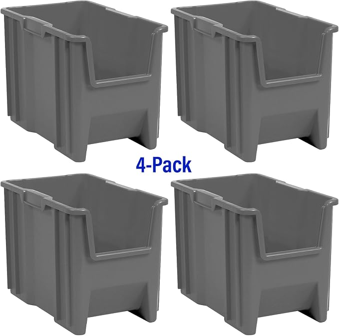 Akro-Mils 13014 Stak-N-Store Stackable Storage Bins, Heavy Duty Garage Storage Containers, Open Front Plastic Organizer for Tools, Shelves, Closet Organizer, 17-/12" x 11" x 12-1/2", Grey, 4-Pack - Image 9