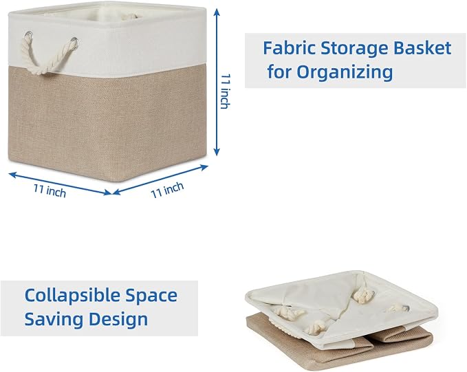 Temary Cube Storage Bins 11 x 11 Fabric Storage Baskets 4 Pack Storage Cubes Baskets for Gift Empty, Cube Organizer Bins Cloth Basket for Storage (White&Khaki) - Image 7