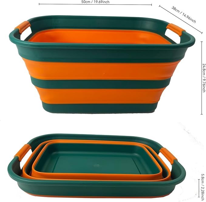SAMMART Collapsible Plastic Laundry Basket with Handle/Foldable Pop Up Storage Hamper/Portable Laundry Organizer-Space Saving Washing Tub/Household Storage (Teal Green/Autumn leaf, 27L (Set of 2)) - Image 9
