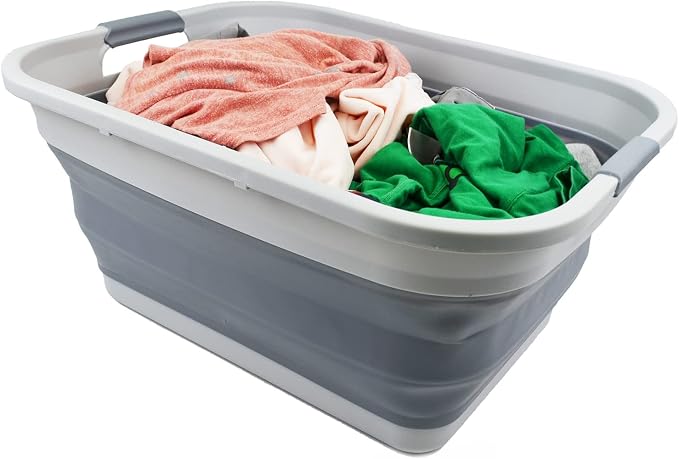 SAMMART 41L (10.8 gallon) Collapsible Plastic Laundry Basket - Foldable Pop Up Storage Container/Organizer - Space Saving Hamper/Basket, Water capacity: 32L(8.4 gallon) (Grey) - Image 8