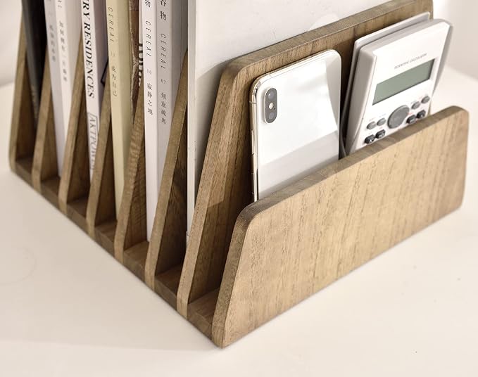 KIRIGEN Wooden File Organizer, 7-Slot Upright Holder for Desk, Brown 7K-DBR | Seven Upright Slots Sort Mail, File Folders, Papers, Bills, Envelopes, and Notebooks; 9.92 x 10.35 x 7.08 In, No Assembly - Image 9