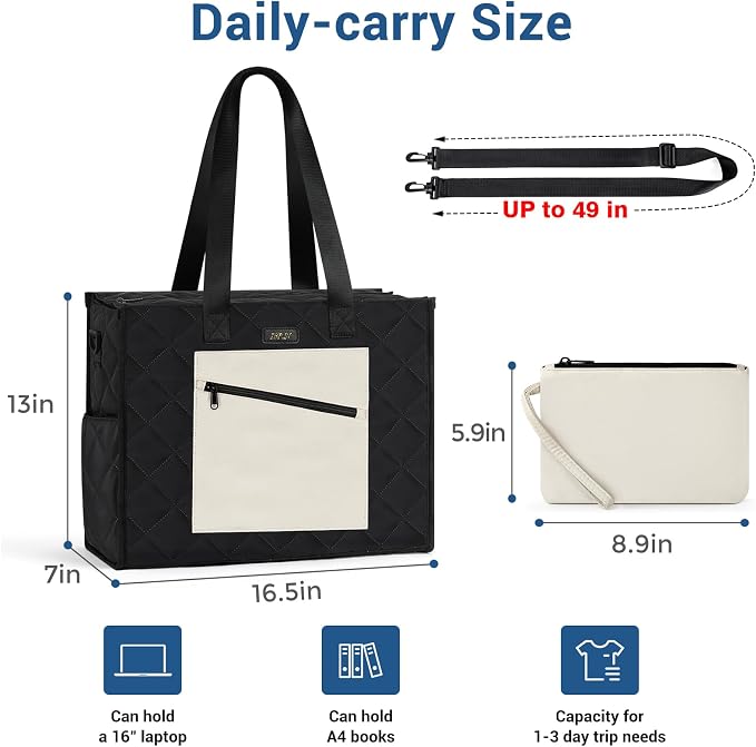IBFUN Utility Tote Bag with 24 Pockets, Large Teacher Travel Tote for Women | Large Work Tote Bag 2pcs with Zipper for Travel Daily School Teacher Nurse, Large Lightweight Laptop Shoulder Bag Handbag - Image 7