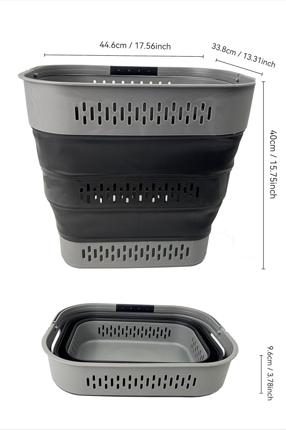 SAMMART 38L (10 Gallon) Collapsible Plastic Laundry Basket - Portable Pop-Up Storage Container/Organizer – Foldable Space Saving Laundry Hamper (2, Grey/Black) - Image 9