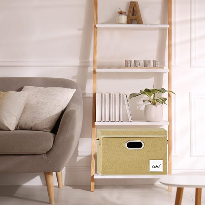 LHZK Large Storage Bins with Lids, Linen Fabric Storage Boxes with Lids for Organizing 15x11x9.6, Storage Baskets with Label & 3 Handles, Closet Storage Bins for Nursery Home Office (Beige, 3-Pack) - Image 8