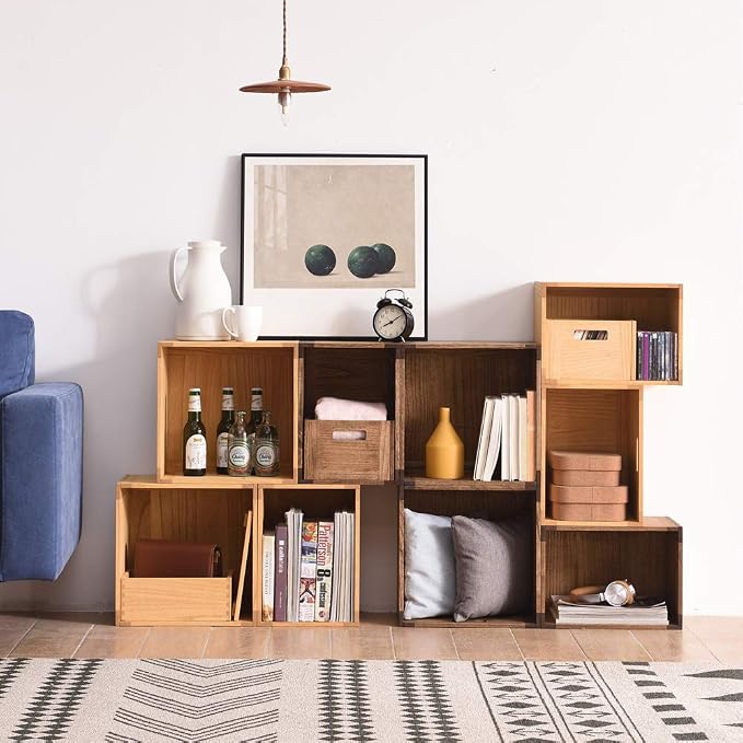 KIRIGEN Stackable Wood Storage Cube with Handles, Open Crate Bin, Brown | Wooden Box and Open Front ,Stackable for Books, Clothes, and Closet Storage, Assembly Required, 14.17 x 14.17 x 10.31 Inch - Image 9