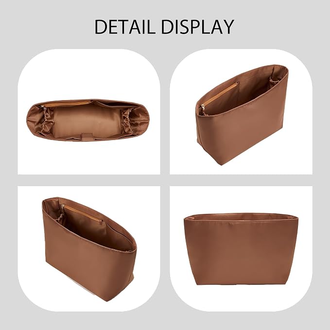 Tote Bag Organizer Insert for Coach City 33 Bag, Premium Soft Nylon Purse Organizer Insert with Laptop Sleeve, Handbag Inner Divider Shaper with Elastic Cup Holder & Smooth Zipper(City33/Brown) - Image 8