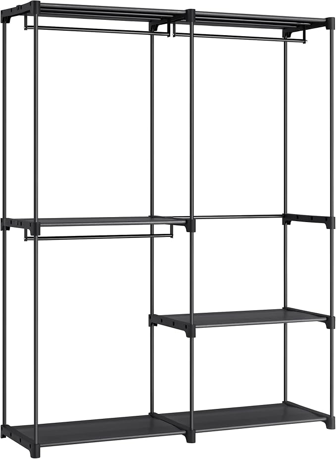 SONGMICS Portable Closet, Freestanding Closet Organizer, Clothes Rack with Shelves, Hanging Rods, Storage Organizer, for Cloakroom, Bedroom, 54.3 x 16.9 x 71.7 Inches, Black URYG025B02 - Image 8