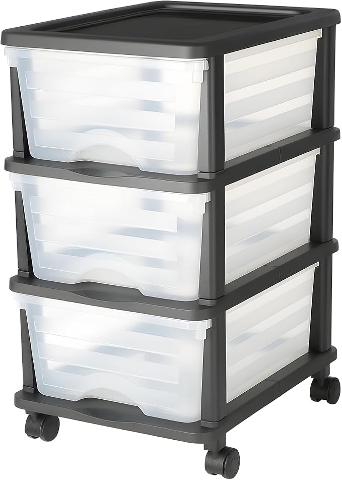 VEVOR Plastic Storage Drawers Cart, 3 Drawers Storage Organizer with Wheels, Rolling Closet Organization and Storage Dividers, Dresser Organizer Clear Bins for Office Supplies, Craft Rooms, Classrooms - Image 9