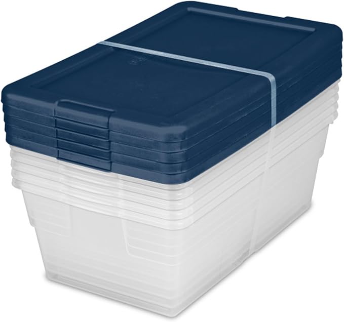 Sterilite Stackable 6 Quart Clear Home Storage Box with Handles and Blue Lid for Efficient, Space Saving Household Storage and Organization (30 Pack) - Image 9